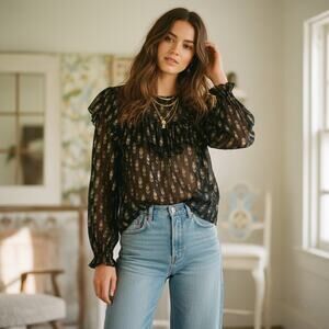 Love Shack Fancy Erin Ruffle top Sheer Golden Metallic Medium
